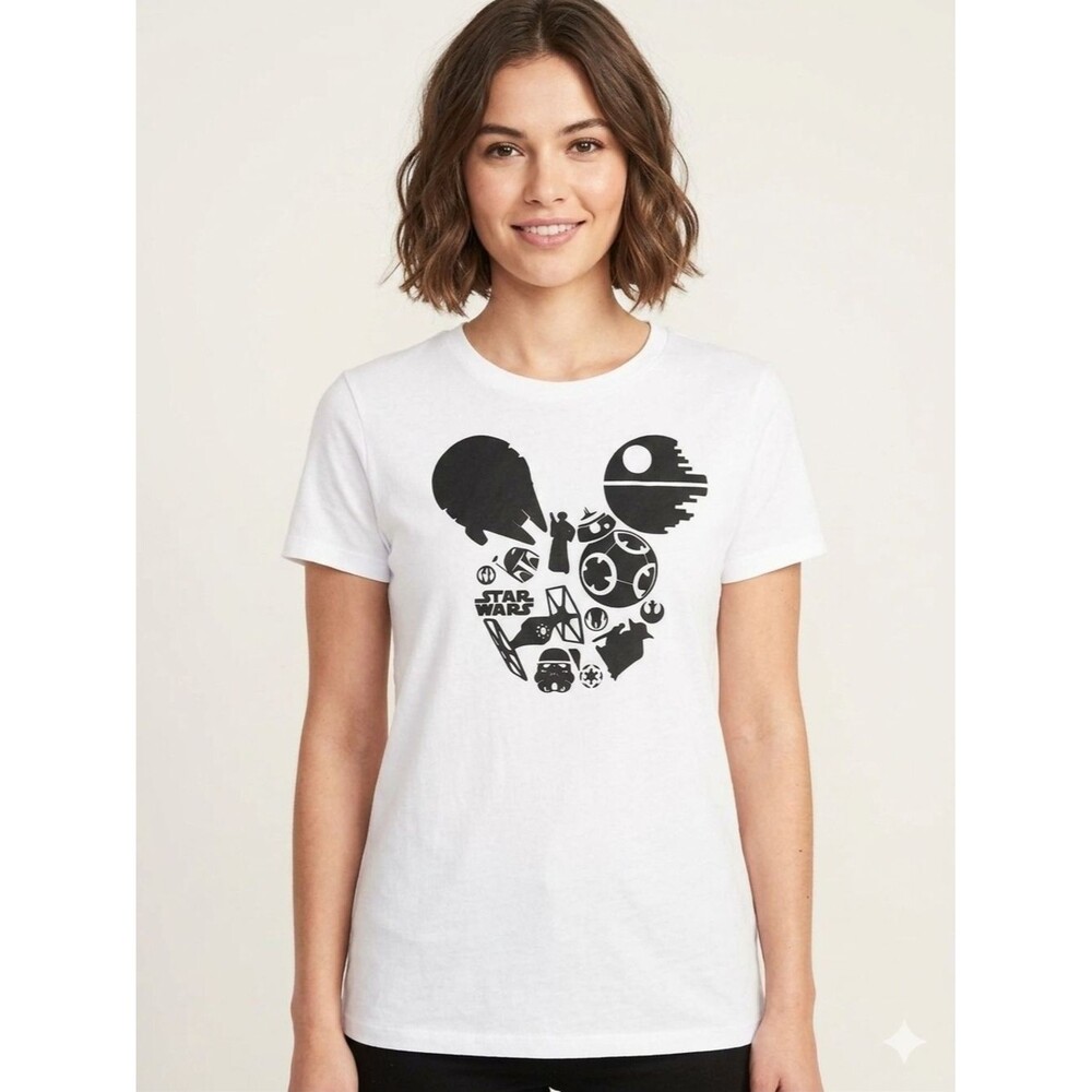 Old Navy Disney Star Wars Mickey Mouse Silhouette Graphic Tee White Medium M